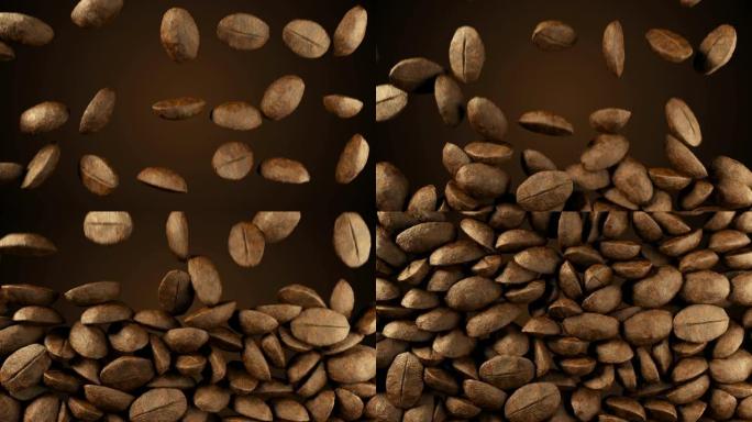 慢动作中掉落的咖啡豆充满了屏幕