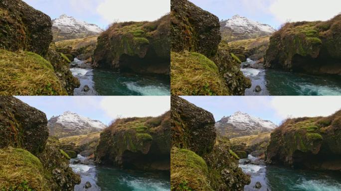 冰岛宁静山河女士雪山河流清澈的溪水美丽的