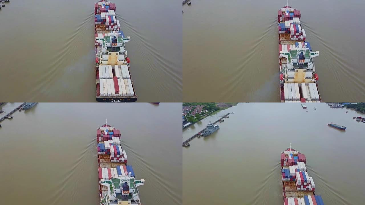 东南亚物流运输船坞集装箱船进出口航拍