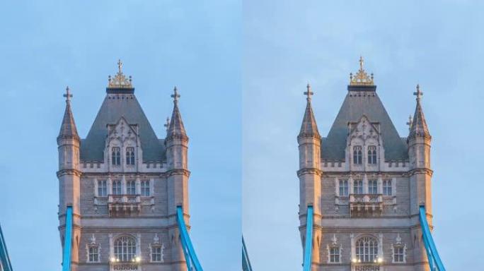 早上英国伦敦塔桥内的垂直延时