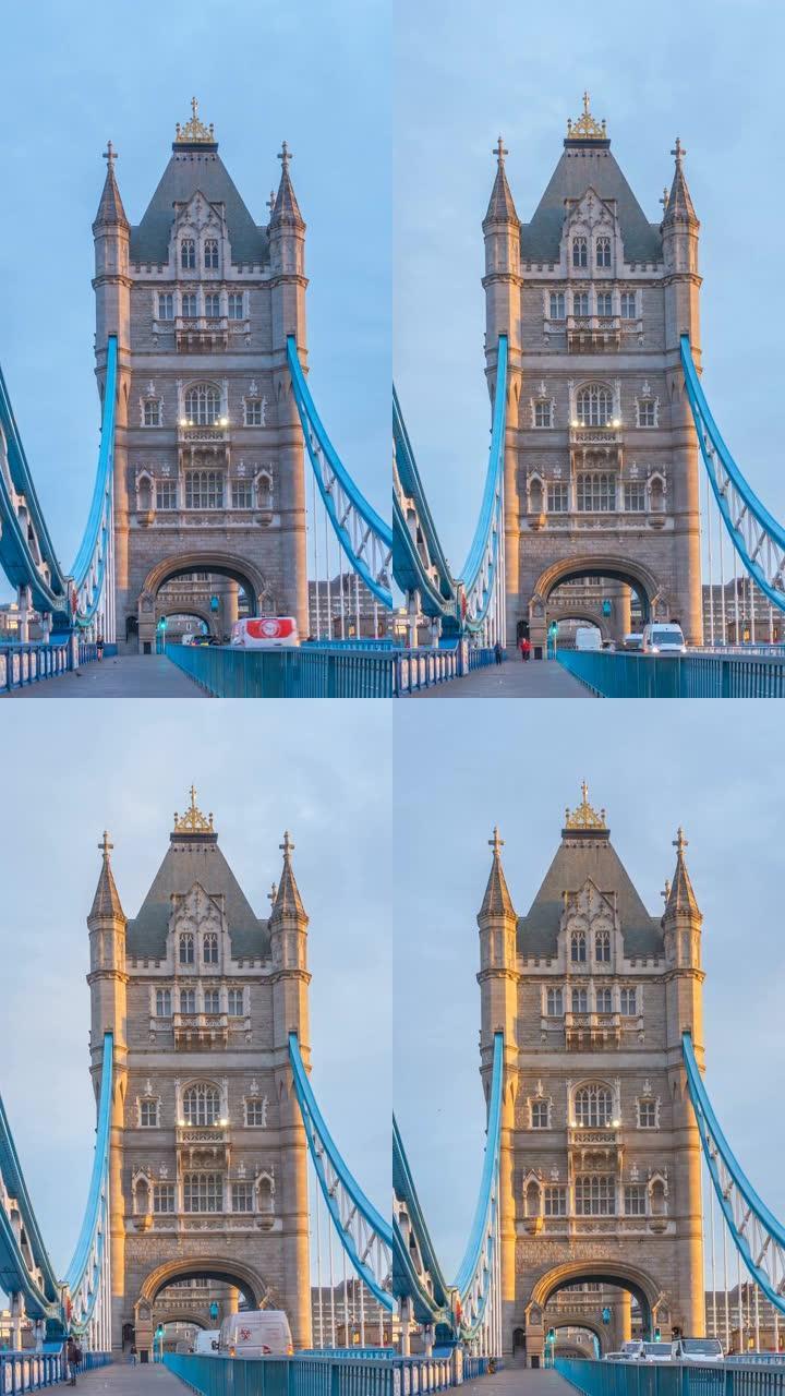 早上英国伦敦塔桥内的垂直延时