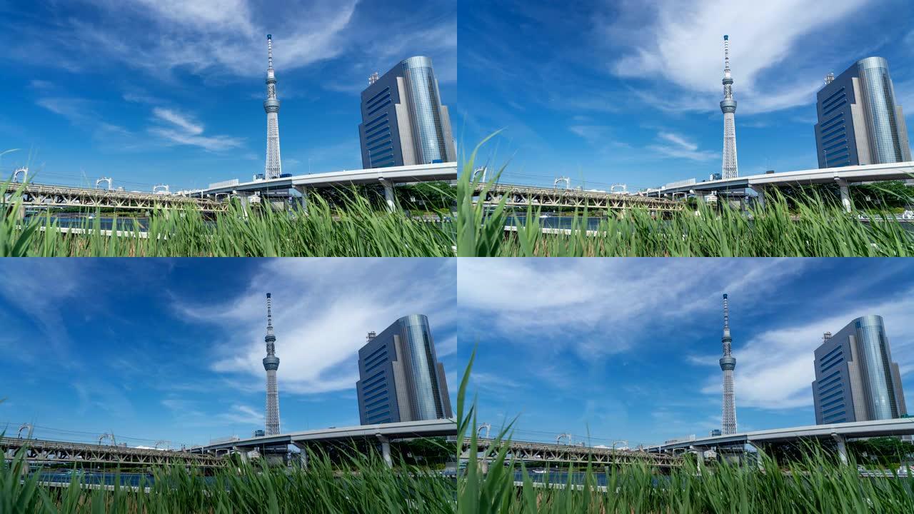 日本东京蓝天的延时东京天空树