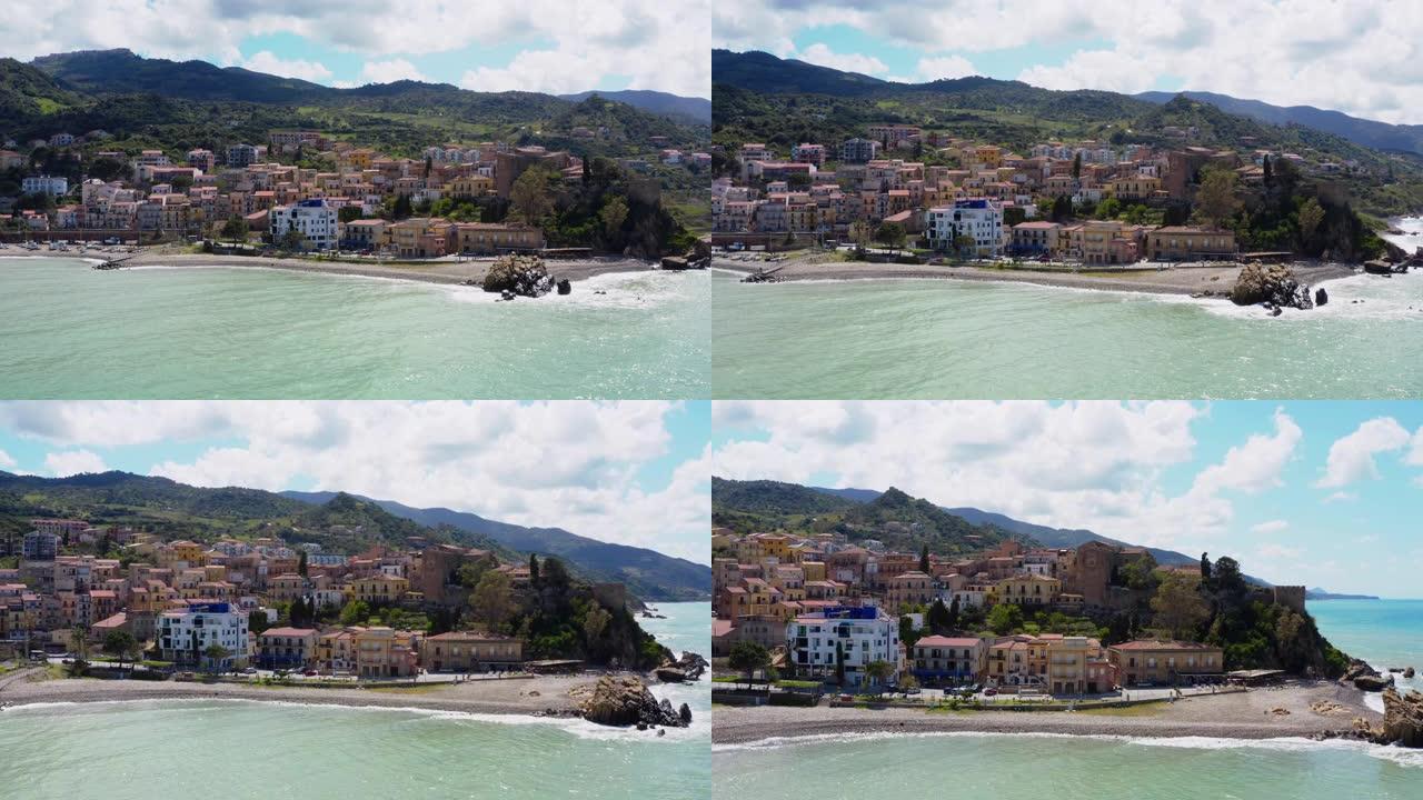 海滩的鸟瞰图渔村渔产视频素材海边海岸