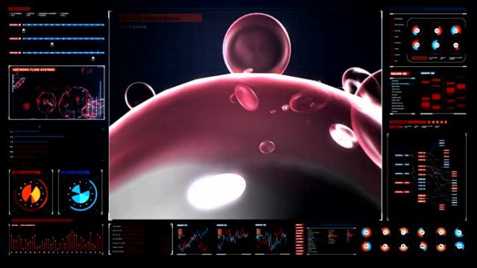血细胞。人体心血管系统，数字用户界面。4k，4。