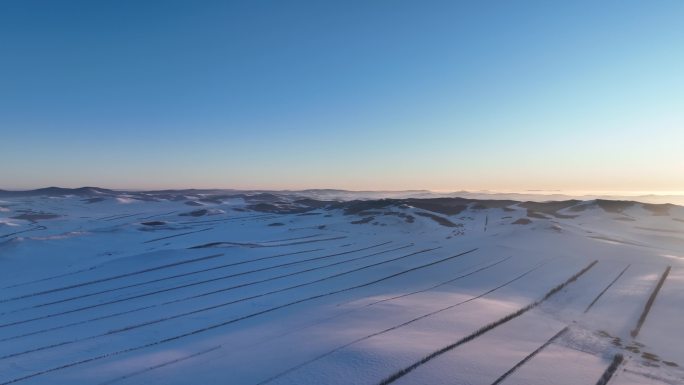 航拍4K内蒙古雪域雪原暮色