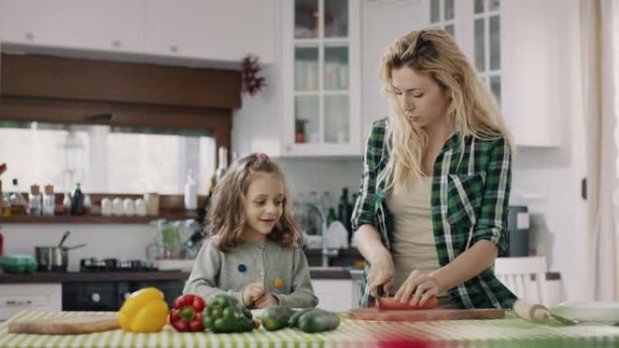 母女一起做饭广告切菜家庭氛围