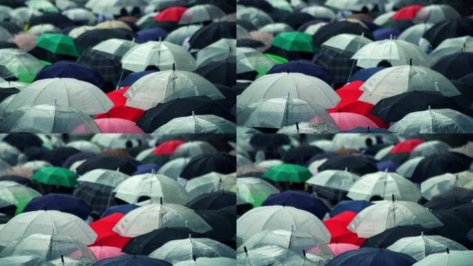 日本商人上午上班打伞下雨天