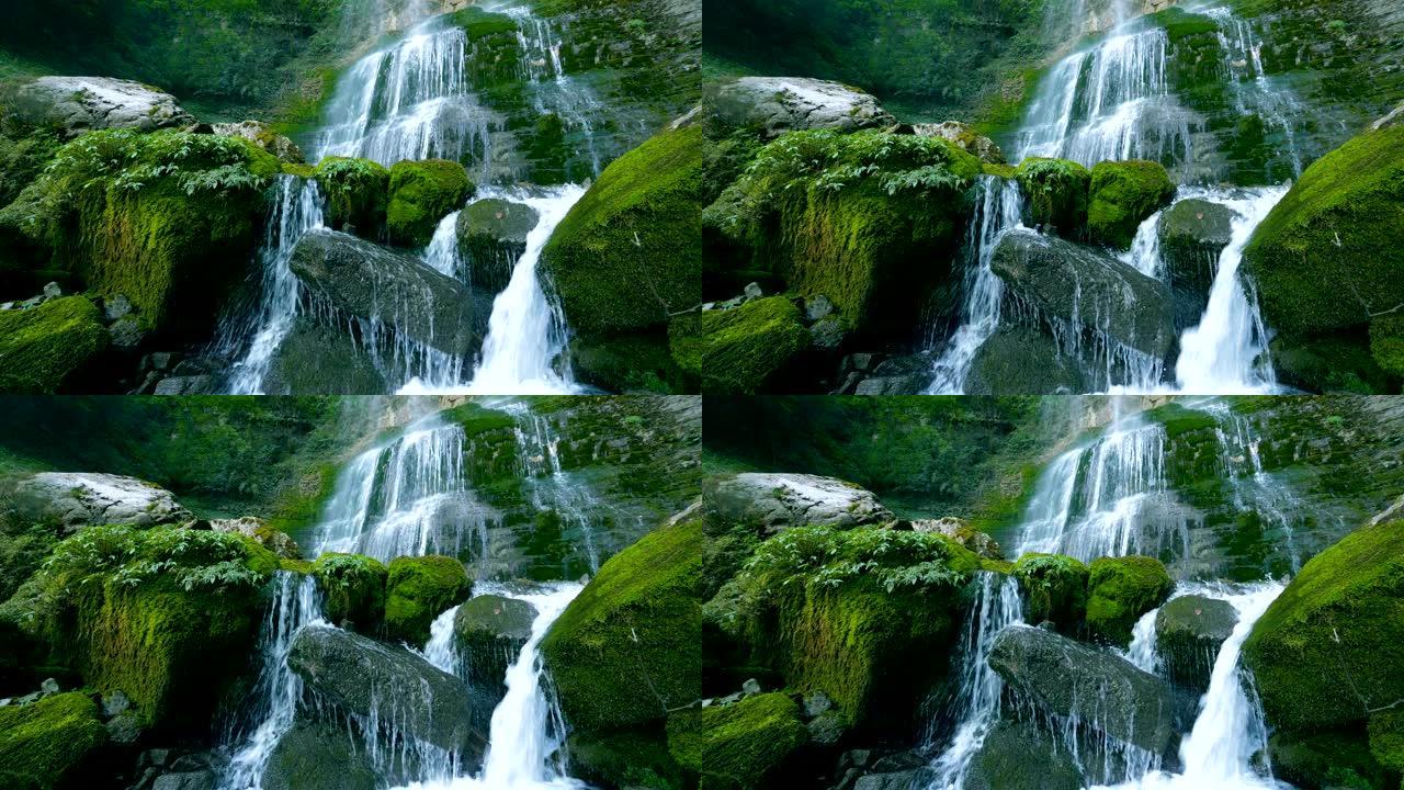 溪流落在岩石上山水瀑布高山流水青山流水