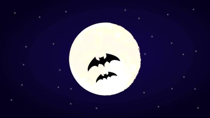 万圣节庆祝大月亮和飞行蝙蝠，动画