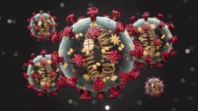 现实的巨核电晕病毒细胞在生物体中传播和漂浮。概念全球健康警告恐慌传播感染。医学影像新型冠状病毒肺炎流