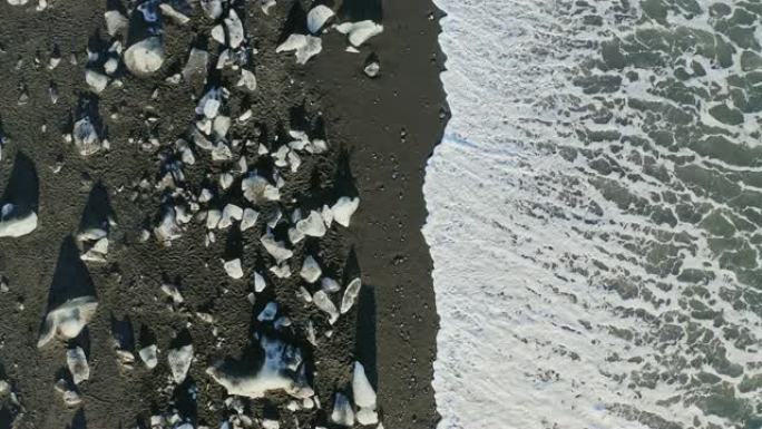 高角度视角放大冰岛钻石海滩上的冰视频