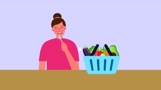 购物篮里有健康食品的女人