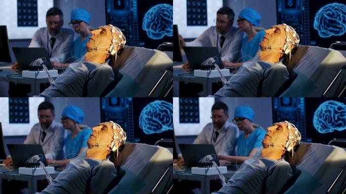 脑电图检查时躺在床上的病人