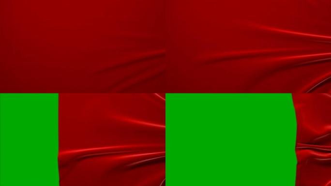 红布移开打开背景。抽象挥丝纺织过渡3d动画与阿尔法面具绿屏