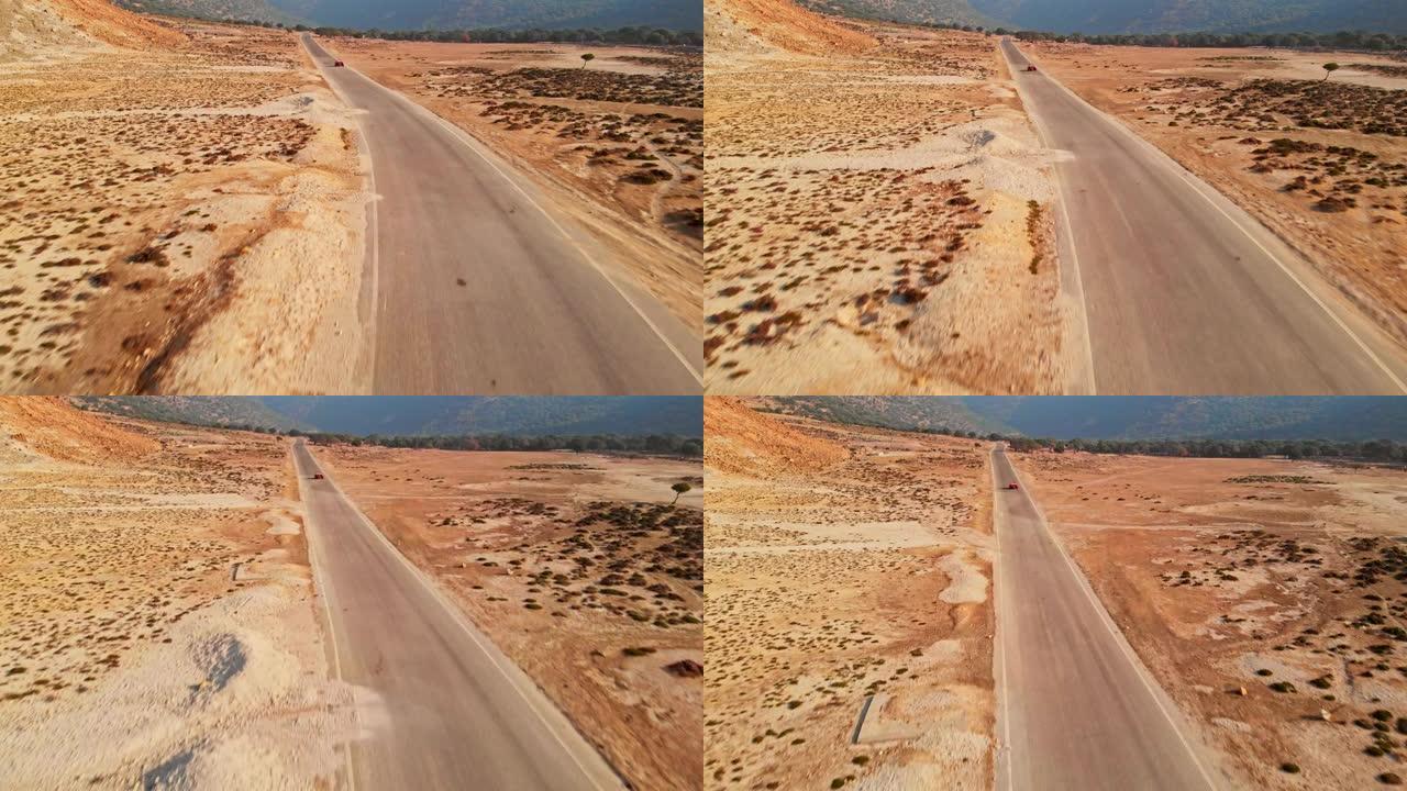 孤独的沙漠之路山路航拍山路延伸生态地貌