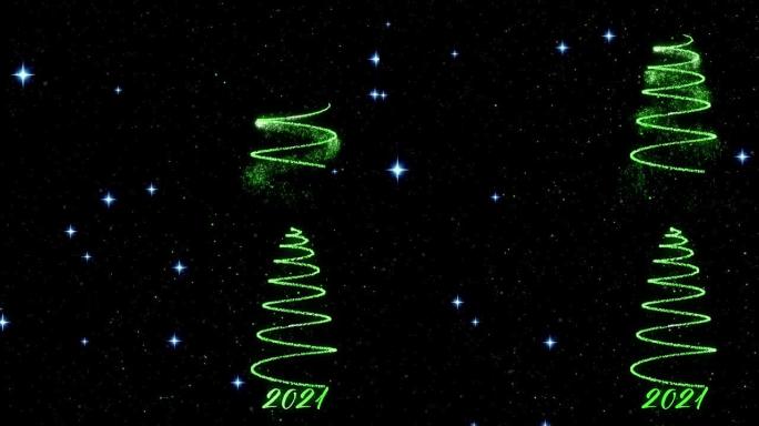 绿色的2021和圣诞树