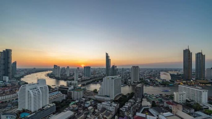 日落时间曼谷城市景观的时间流逝