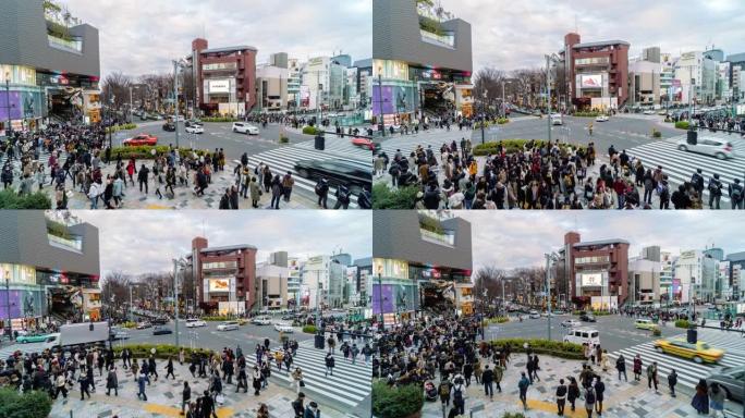 在日本东京市Tokyu Plaza Omotesando原宿的时尚购物中心周围，人们参观和享受的时间