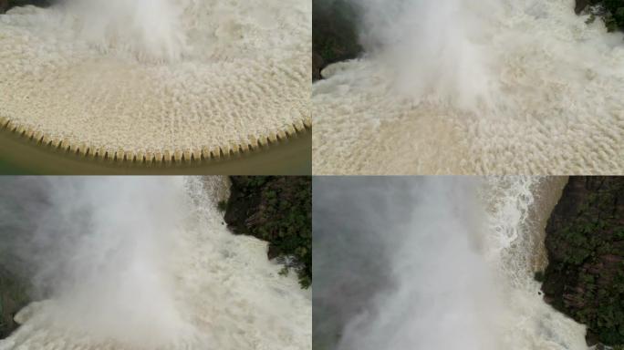 南非皮纳尔斯河上Roodeplaat大坝混凝土拱上涌水的4k特写鸟瞰图