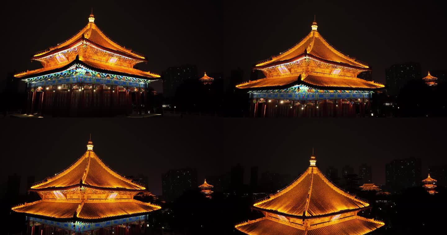 兴庆宫夜景航拍西安兴庆公西安公园素材空境