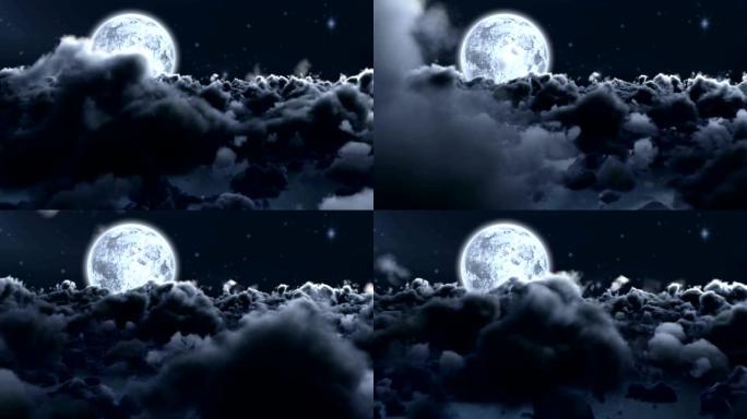 夜晚的云和月亮