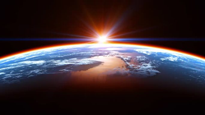 从太空中看到地球的惊人景色，在太阳的光线中发光的大气层
