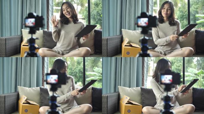 亚洲女性视频记录器对着镜头说话