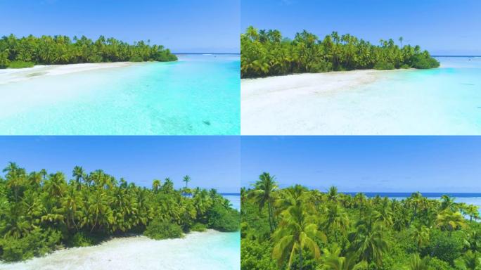 无人机: 库克群岛未受破坏的热带沙滩的凉爽飞行景观。