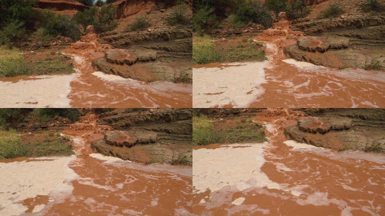 大雨导致水土流失后的4k洪水视图