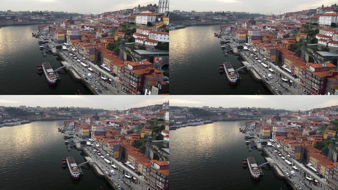 葡萄牙波尔图。杜罗河和老城区的全景拍摄。4K, UHD