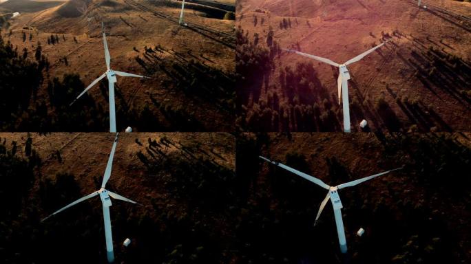 金属风力涡轮机，顶视图。风电技术概念。