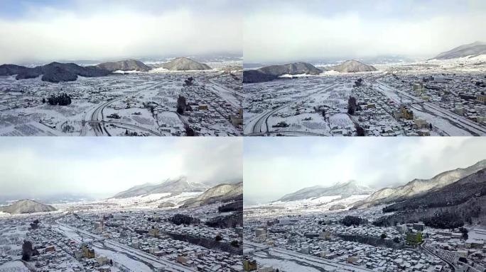 日本长野山内冬季雪的鸟瞰图