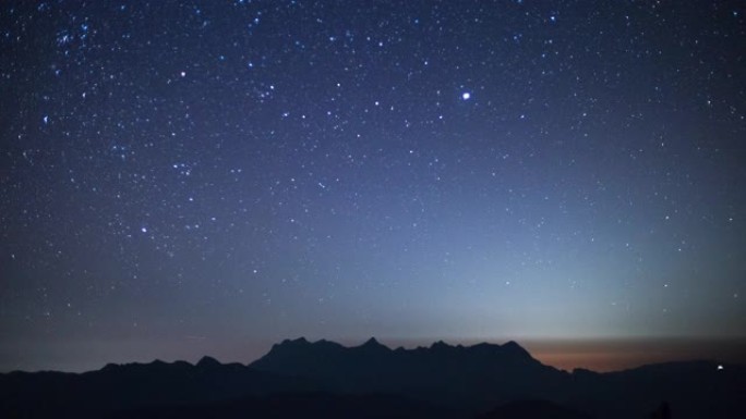 山上的蓝天和恒星星系，时间流逝运动