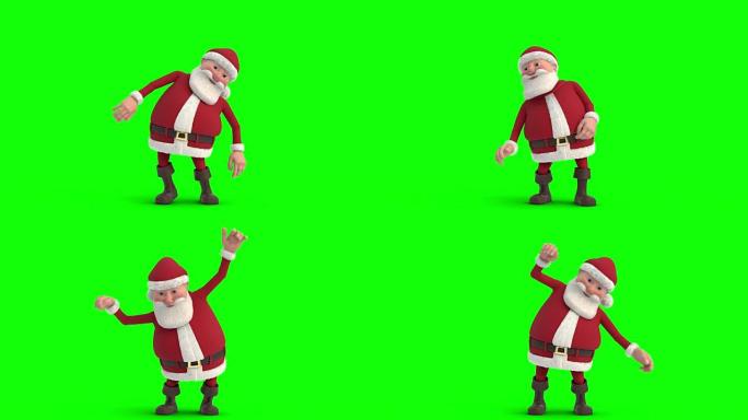 卡通圣诞老人跳舞-循环3d动画-绿屏版