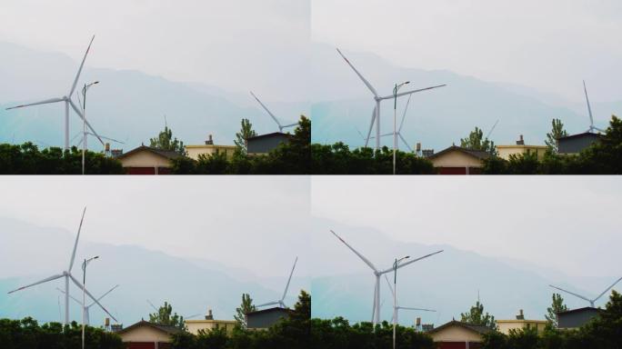 村里的风力涡轮机，4k