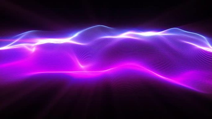 抽象波面。粒子的大数据。未来派霓虹灯发光表面。抽象运动背景。无缝循环3d渲染
