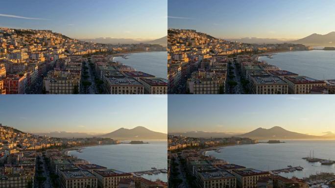 意大利坎帕尼亚晨光中那不勒斯 (那不勒斯) 的平移镜头。UHD, 4K