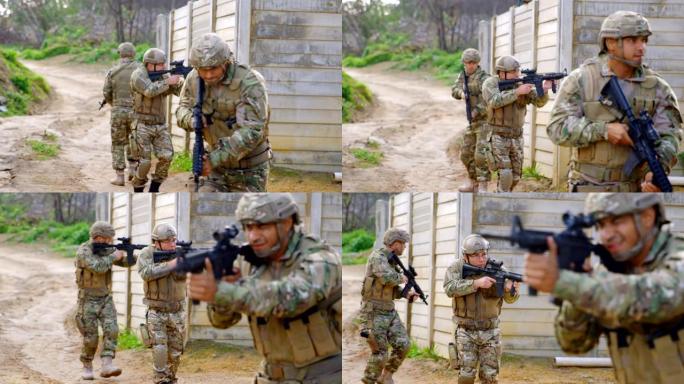 前视图的高加索士兵步枪训练在战场上军事训练4k