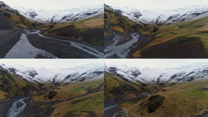 冰岛白雪覆盖的山脉和山谷景观