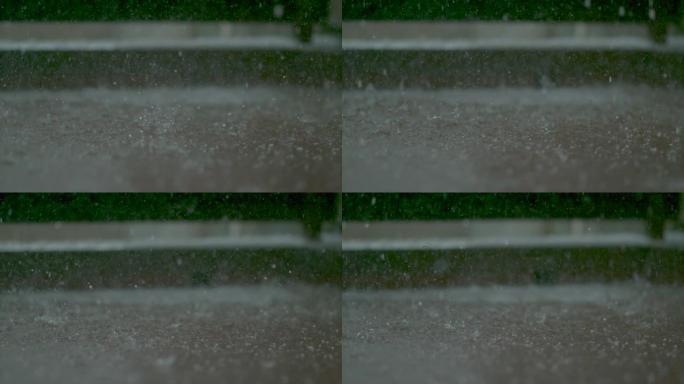 宏观，dop: 雨滴落入阳台地板上形成的小水坑中