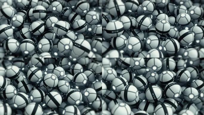 抽象数字球体像小型机器人一样在自己周围移动，它们填充了整个背景