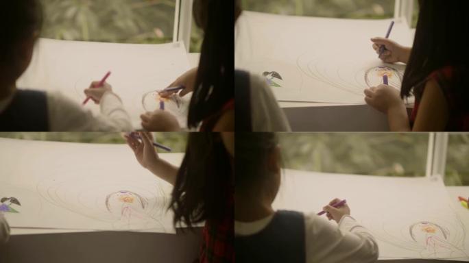 小女孩画她的故事幼儿园幼儿可爱的
