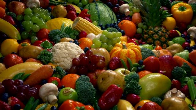 健康饮食水果和蔬菜堆