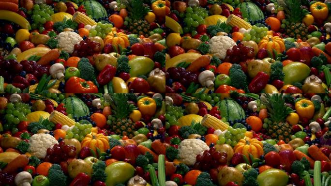 健康饮食水果和蔬菜堆