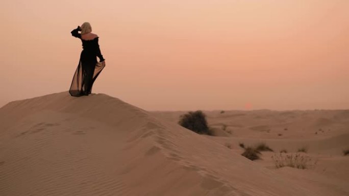 女人在沙漠里看日落