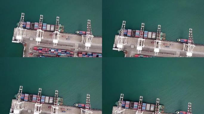 货物和集装箱船的鸟瞰图，运输概念