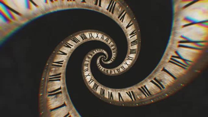 罗马数字的螺旋钟的旋转抽象无缝动画