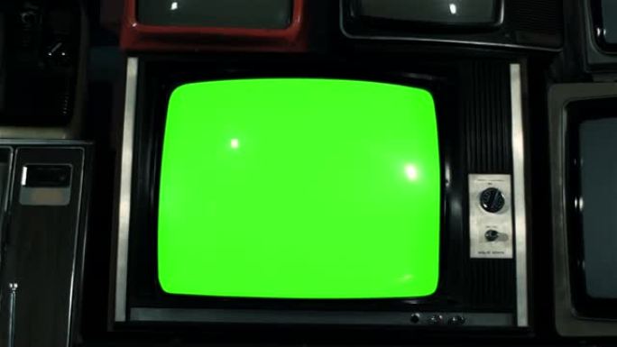 80年代电视绿屏与许多80年代电视。多莉很快就出来了。铁调。
