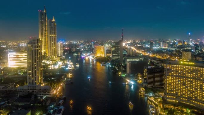 曼谷夜河夜景穿梭夜晚河道灯光亮化工程