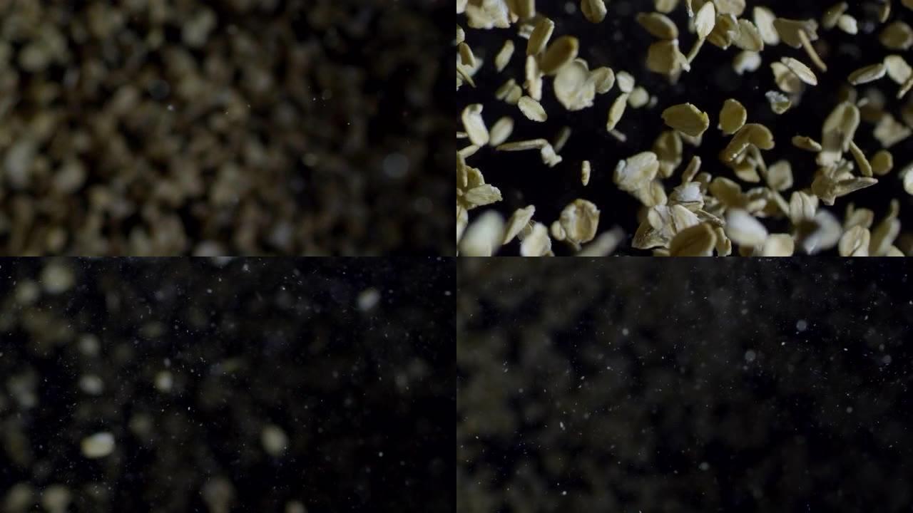 黑暗背景下的燕麦燕麦片广告视频素材